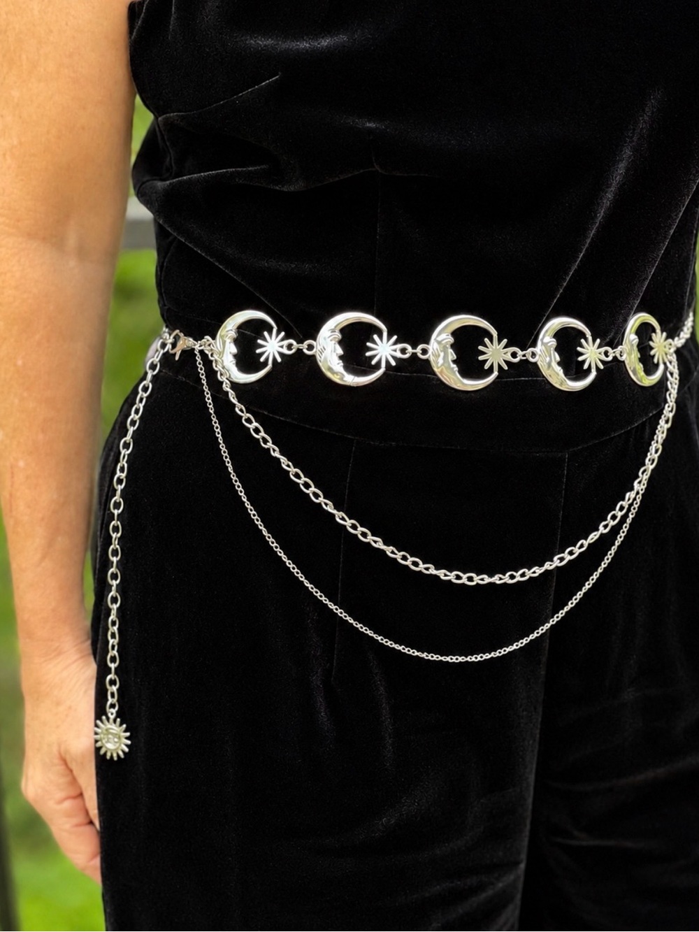 Celestial Silver Moon & Star Chain Belt - Women Accessories
